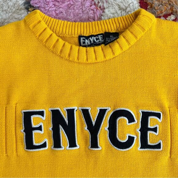 Vintage Y2K Enyce Yellow Chunky Block Letter Logo Sweater XL - Picture 4 of 7